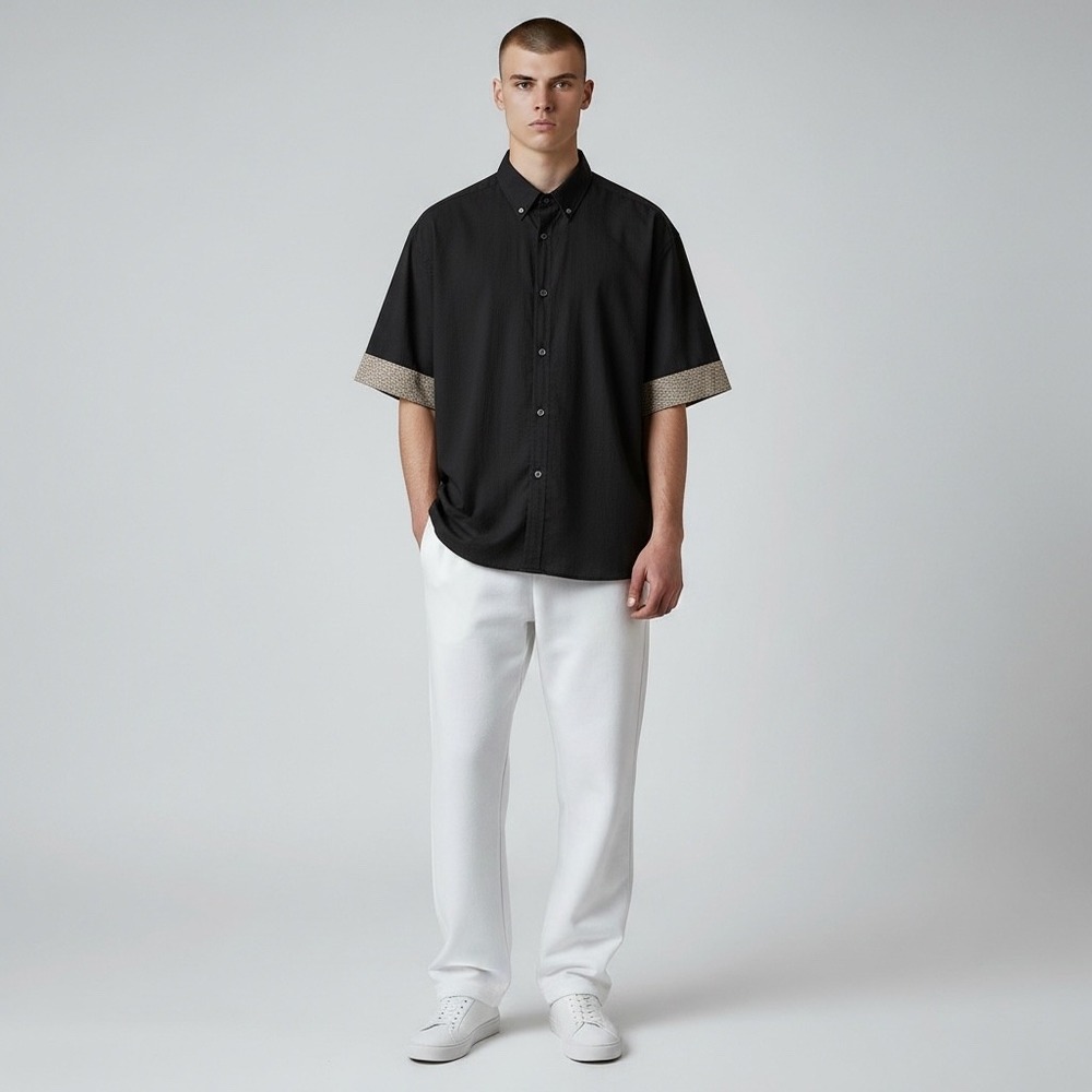 JB Holt Black Athletic Fit Short Sleeve Button Up Shirt Men's Size L Buckle